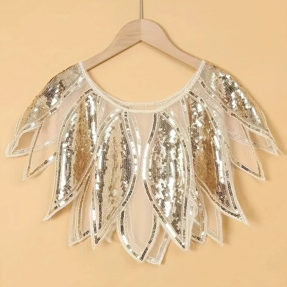 Gold Sequin Leaf Collar Scarf Wrap
